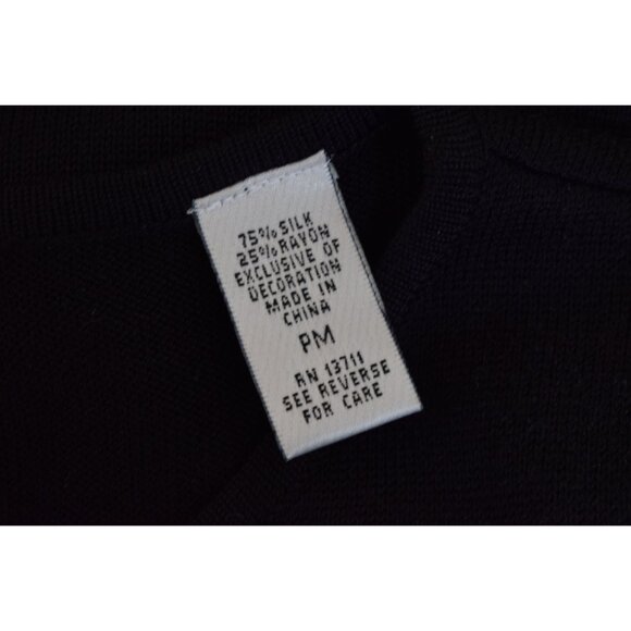 Vintage 90s Stretch Silk/Rayon Black Embroidered + Beads Tank Top | size PM - Picture 7 of 10